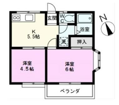 ２面採光、角部屋の２Ｋ