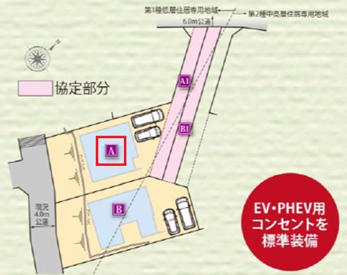 所沢市山口・全2棟　新築一戸建　A号棟　～LDK20.3帖～の区画図|【全2棟・A号棟】
並列駐車2台可能です(車種制限あり)