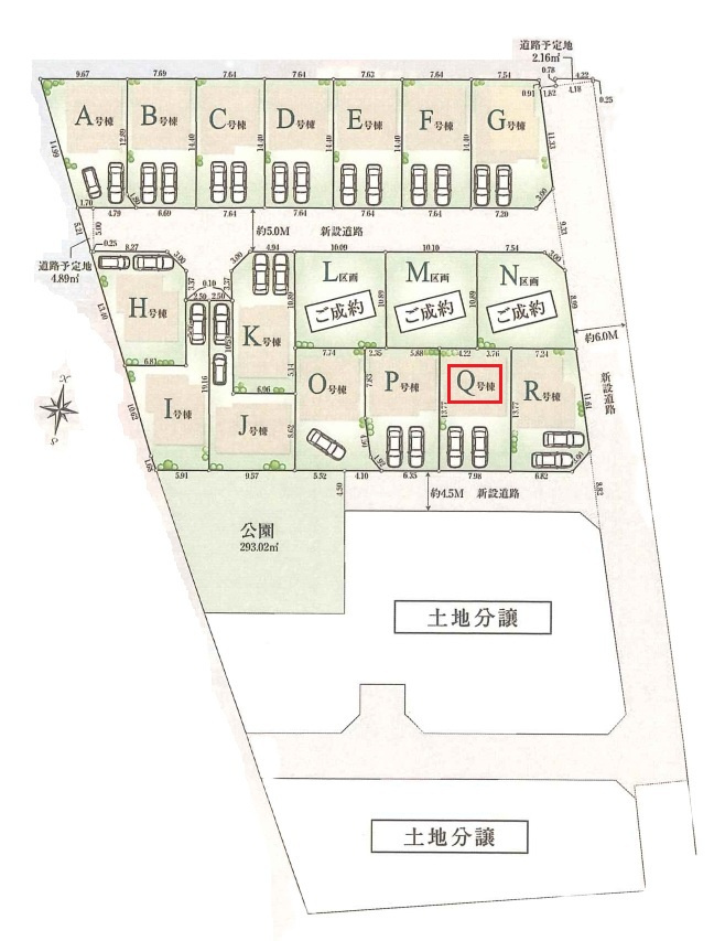 東久留米市南沢4丁目・全18棟　新築一戸建　Q号棟の区画図|【全18棟・Q号棟】
並列駐車2台可、南道路に面し日当たり良好です。