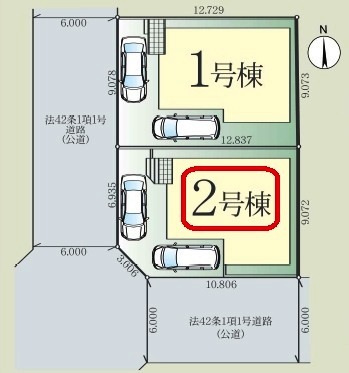所沢市緑町4丁目・全2棟　新築一戸建　2号棟の区画図|【全2棟・2号棟】南西角地・整形地・土地面積114.66平米（約34.68坪）