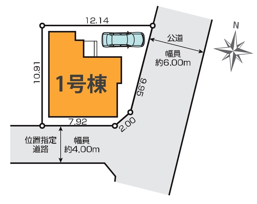 清瀬市野塩5丁目・全1棟　新築一戸建　～LDK23.1帖～の区画図|南東角地・土地面積115.43平米（約34.91坪）

