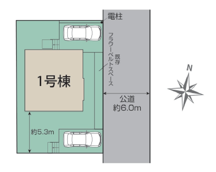 所沢市下富・全1棟　新築一戸建　～LDK17帖～の区画図|駐車2台可能です。