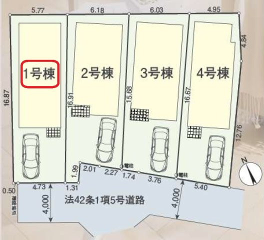 東村山市久米川町1丁目・全4棟　新築一戸建　1号棟の区画図|【全4棟・1号棟】南西道路に面し日当たり良好です。