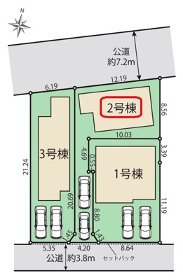 【区画図】 | 東村山市多摩湖町1丁目・全3棟　新築一戸建　2号棟 | 【全3棟・2号棟】土地面積131.87平米（約39.89坪）カースペース2台