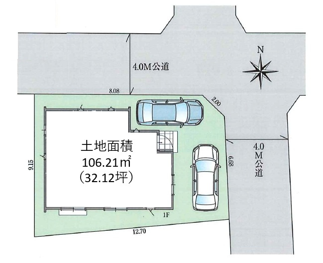 東村山市富士見町3丁目・全1棟　新築一戸建　～角地～の区画図|開放感溢れる角地に立地。カースペースは2台分ございます。