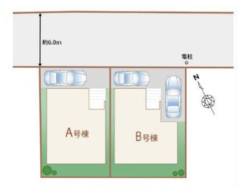 所沢市山口・全2棟　新築一戸建　B号棟　～LDK14.6帖～の区画図|綺麗な整形地。カースペースは2台分ございます。