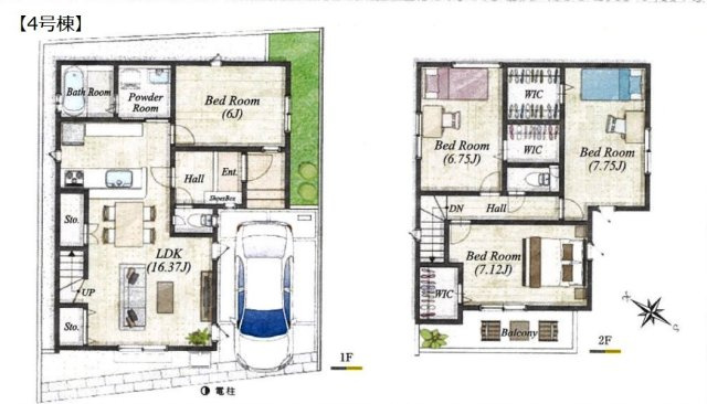 【間取り】 | 所沢市東所沢5丁目・全5棟　新築一戸建　4号棟　 | 【全5棟・4号棟】広々LDK16.37帖、全居室2面採光の4LDK!