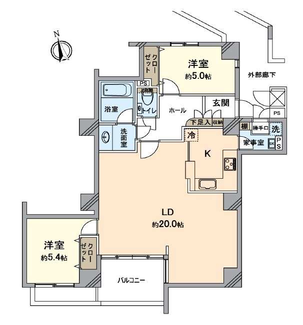 グランヴィルけやき台1番館の間取り|LDK広々23帖！南向きにつき陽当たり良好です♪