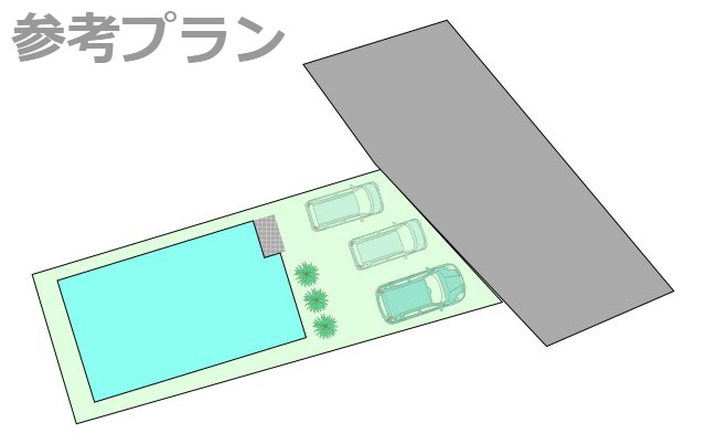 売土地　箕郷町西明屋の完成予想図|こちらは建物プラン例：参考イメージ図です。
区画内の建物・駐車場・庭の配置の一例です。