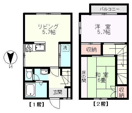 ジーエル牛久　B棟の間取り|メゾネットタイプの2LDK