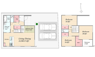 【間取り】 | 西区山田新町1【P４台可】【限定1棟】 | 17.8帖リビング☆2階3部屋☆ファミリータイプ3LDK＋畳コーナー☆クローゼット☆ウォークインクローゼット☆シューズインクローゼット☆サンルーム☆