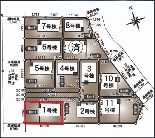 クレイドルガーデン　宇都宮市川田町第6　1号棟の区画図|土地面積：160.29㎡（48.48坪）カースペース２～3台可能です。