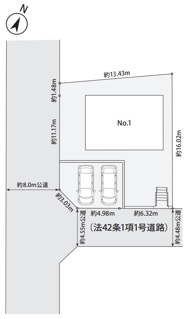 横浜市緑区北八朔町　新築戸建【仲介手数料無料】カースペース2台の区画図