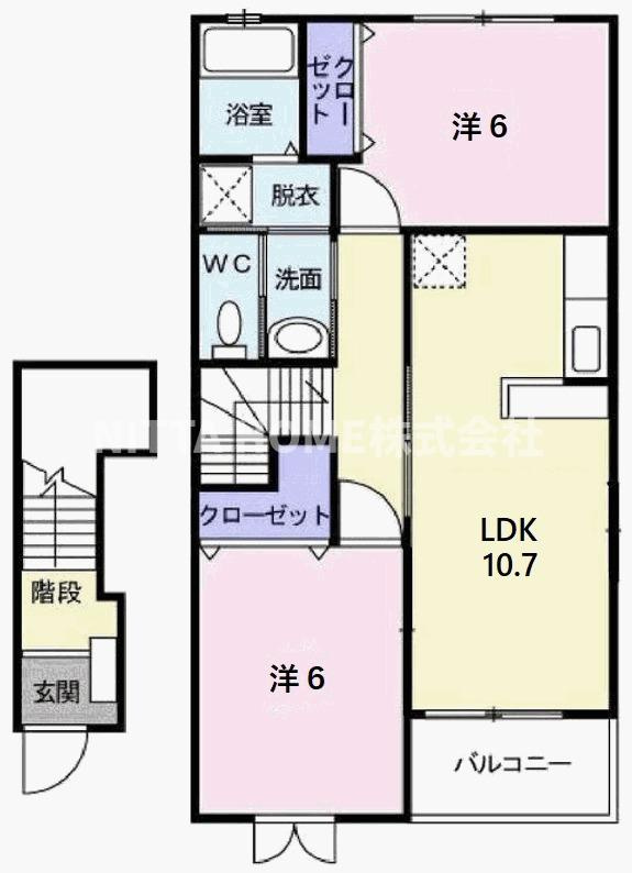 フラットワンＢの間取り|洋室がそれぞれ独立していて使い勝手の良い２ＬＤＫ◎