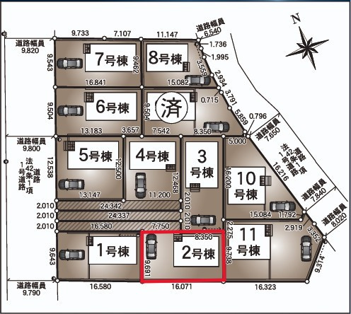 クレイドルガーデン　宇都宮市川田町第6　２号棟の区画図|土地面積：205.20㎡（62.07坪）カースペース２台可能です。