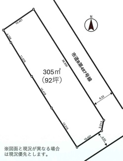 【土地図】 | 狭山市水野　建築条件なし売地　「入曽駅」徒歩27分　敷地92坪　【山王小学区】