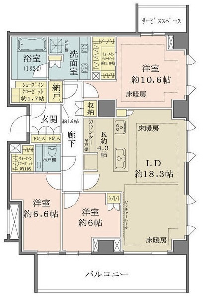 千代田区六番町の賃貸マンションの間取り