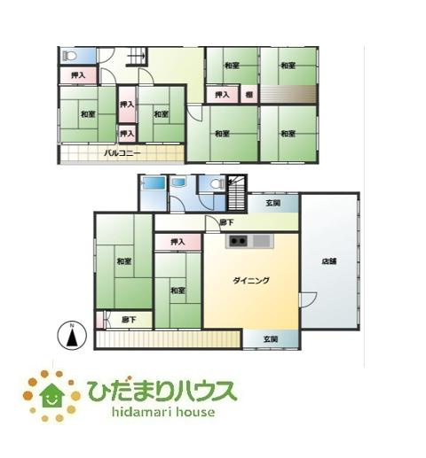 【間取り】 | 水戸市元吉田町　中古戸建 | 店舗併用住宅となります！部屋数が多く、収納設備も充実しております