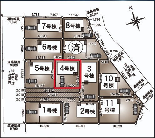 クレイドルガーデン　宇都宮市川田町第6　4号棟の区画図|土地面積：188.76㎡（57.09坪）カースペース２台可能です。