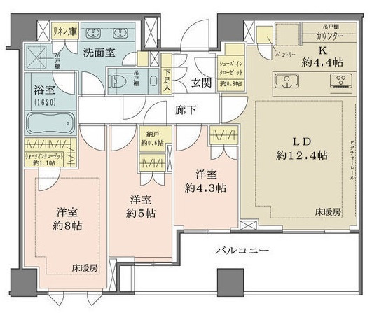 千代田区六番町の賃貸マンションの間取り