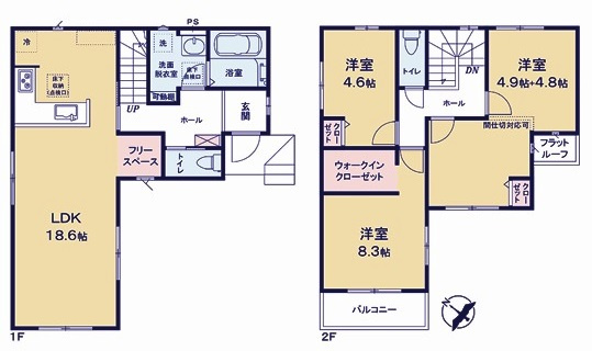 坂戸市千代田2丁目　新築分譲　東武東上線『若葉駅』徒歩19分　【千代田小学区】の間取り