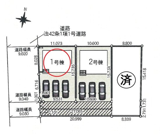 仲介手数料無料　吉見町東野１丁目　新築戸建　全3棟の区画図