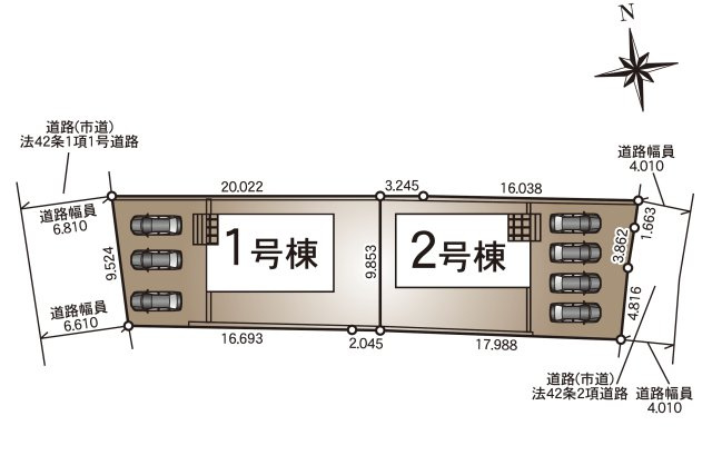 宮崎市熊野第5-2棟（1号棟）の区画図|配置図（1号棟）