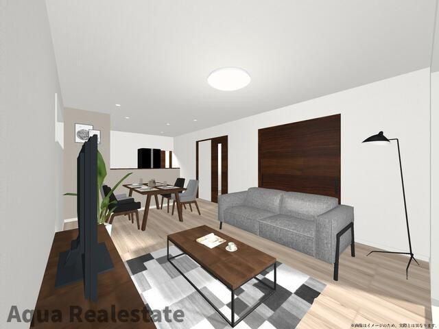 丸亀市土器町西４丁目の新築一戸建の居間・リビング|こちらのリビングで趣味の時間をお楽しみください