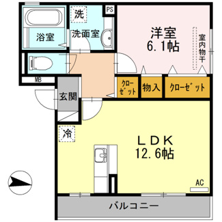 【間取り】 | D-room明神 | 1LDK
