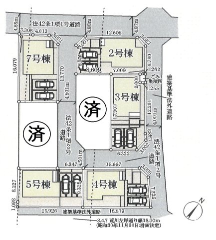 仲介手数料無料　鴻巣市松原３丁目　新築戸建　全７棟の区画図