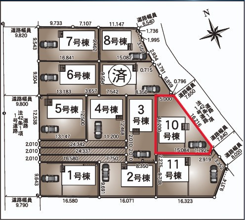 クレイドルガーデン　宇都宮市川田町第6　10号棟の区画図|土地面積：176.96㎡（53.53坪）カースペース２台可能です。