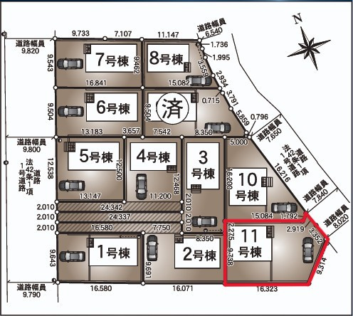 クレイドルガーデン　宇都宮市川田町第6　11号棟の区画図|土地面積：219.70㎡（66.45坪）