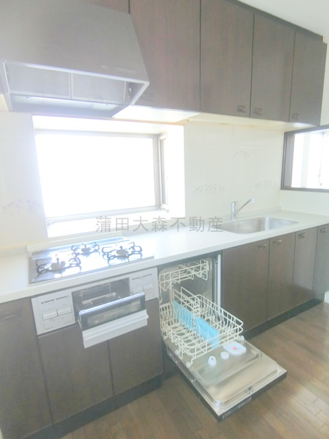 本羽田1丁目　戸建てのキッチン|窓と食洗器付3口ガスグリル付システムキッチン