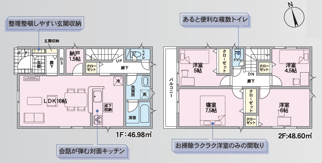 クレイドルガーデンうるま市石川 第７・１号棟の間取り|４LDK＋納戸1.5帖