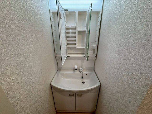 クレイドルガーデンうるま市石川 第７・２号棟の独立洗面台|ハンドシャワー付き洗面化粧台