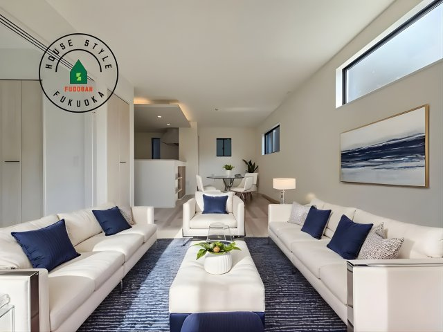 春日市白水ヶ丘2丁目第3-3棟（2号棟）の居間・リビング|明るく開放的なリビングダイニングは豊かな陽光が注ぎ込み、やすらぎの空間を演出してくれます。ご家族で楽しいひとときをお過ごし下さい。※家具はCGを合成したものです。