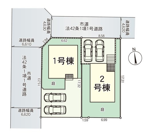 福岡市西区今宿町第2-2棟(1号棟)の区画図|配置図（1号棟）