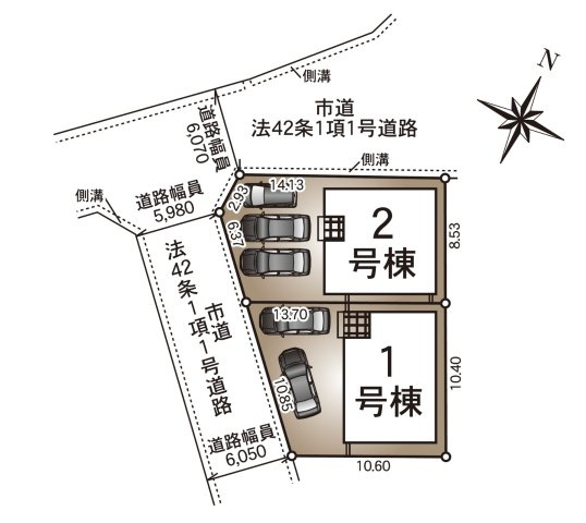糟屋郡須恵町新原第4-2棟（2号棟）の区画図|配置図（2号棟）