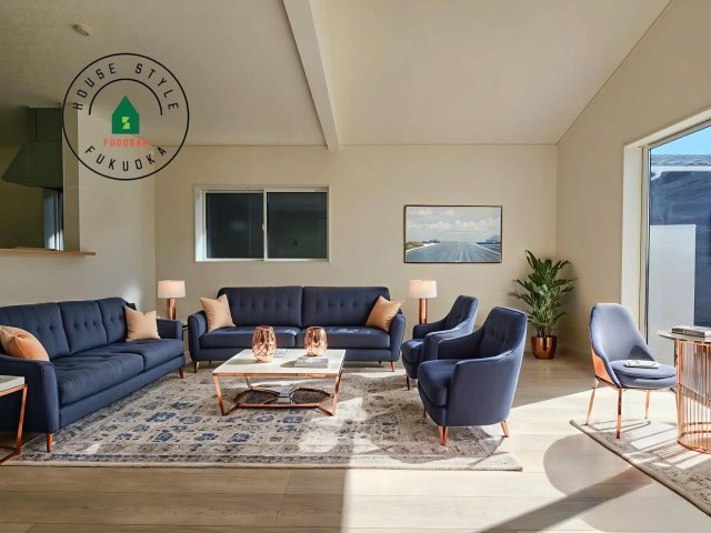 小郡市寺福童第12-2棟（1号棟）の居間・リビング|キッチンからリビングをしっかり確認できます。家族の笑顔があふれる空間になりそうですね。※家具はCGを合成したものです。