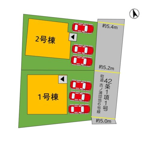 糟屋郡宇美町障子岳南2丁目第2-2棟（1号棟）の区画図|配置図（1号棟）