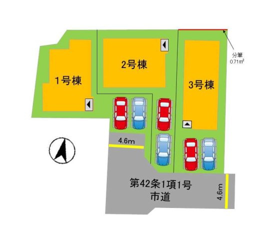 福岡市早良区有田5丁目第1-3棟(2号棟)の区画図|配置図(2号棟)