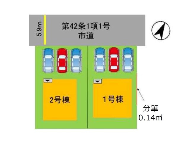 福岡市西区野方3丁目第5-2棟(1号棟)の区画図|配置図(1号棟)