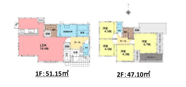古賀市千鳥6丁目第1-2棟（2号棟）の区画図|配置図（2号棟）