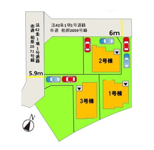 福岡市南区柏原6丁目第1-3棟（3号棟）の区画図|配置図（3号棟）