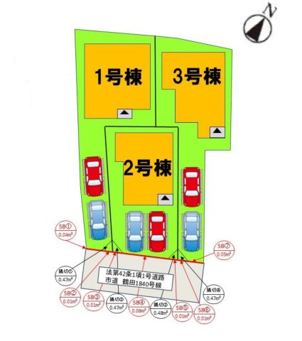 福岡市南区鶴田4丁目第4-3棟（2号棟）の区画図|配置図（2号棟）
