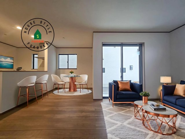 福岡市南区井尻3丁目第1-2棟（A号棟）の居間・リビング|明るく開放的なリビングダイニングは豊かな陽光が注ぎ込み、やすらぎの空間を演出してくれます。ご家族で楽しいひとときをお過ごし下さい。※家具はCGを合成したものです。