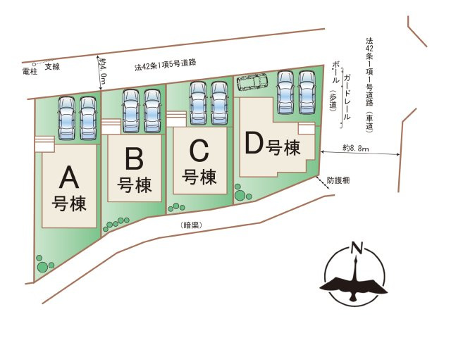 福岡市早良区有田4丁目第1-4棟（B号棟）の区画図|配置図（B号棟）
