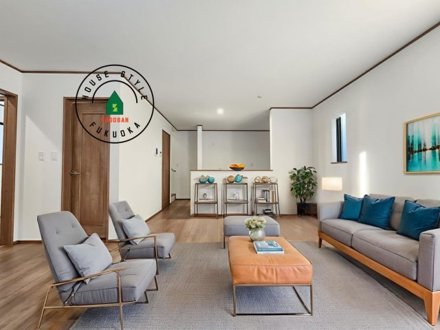 福岡市早良区飯倉6丁目第1-1棟（A号棟）の居間・リビング|多くの時間を過すことになるリビングだからこそ、いつも穏やかな空間・解放感が味わえ毎日が充実します。※家具はCGを合成したものです。