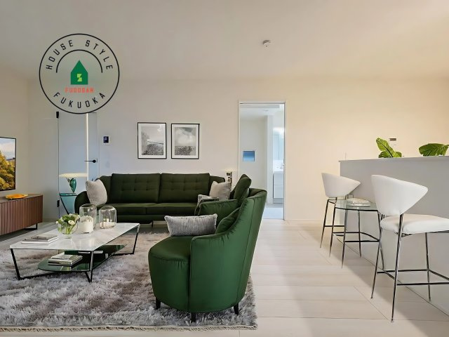 福岡市中央区笹丘2丁目第1-5棟（2号棟）の居間・リビング|明るく開放的なリビングダイニングは豊かな陽光が注ぎ込み、やすらぎの空間を演出してくれます。ご家族で楽しいひとときをお過ごし下さい。※家具はCGを合成したものです。