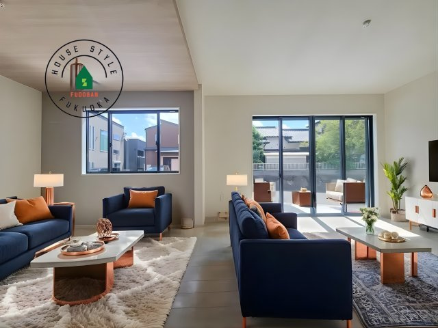 福岡市南区老司5丁目第5-1棟（1号棟）　の居間・リビング|明るく開放的なリビングダイニングは豊かな陽光が注ぎ込み、やすらぎの空間を演出してくれます。ご家族で楽しいひとときをお過ごし下さい。※家具はCGを合成したものです。